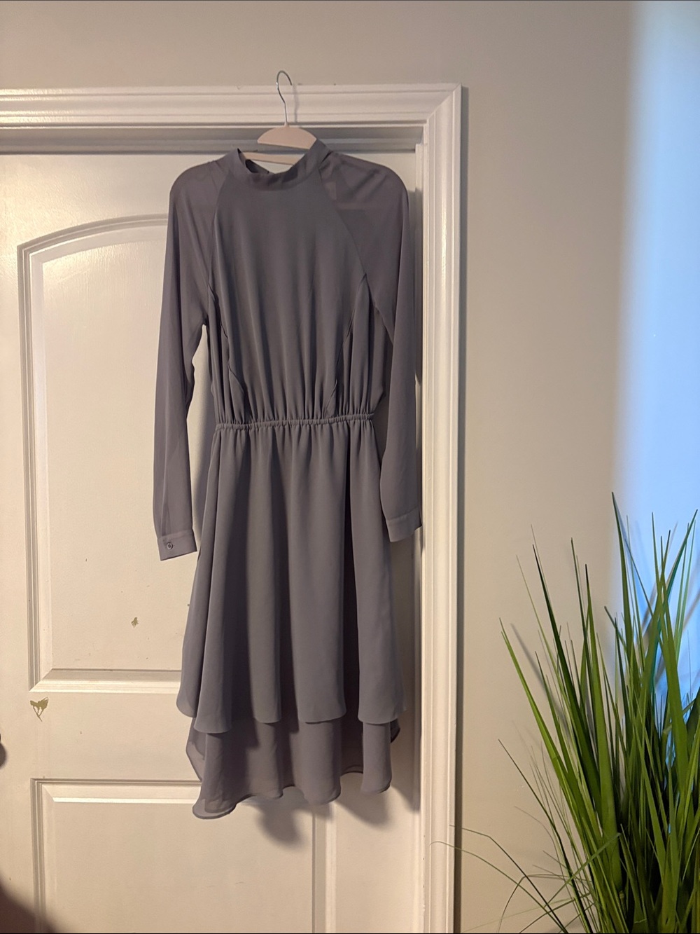 Reiss Grey Long-Sleeve Formal Dress